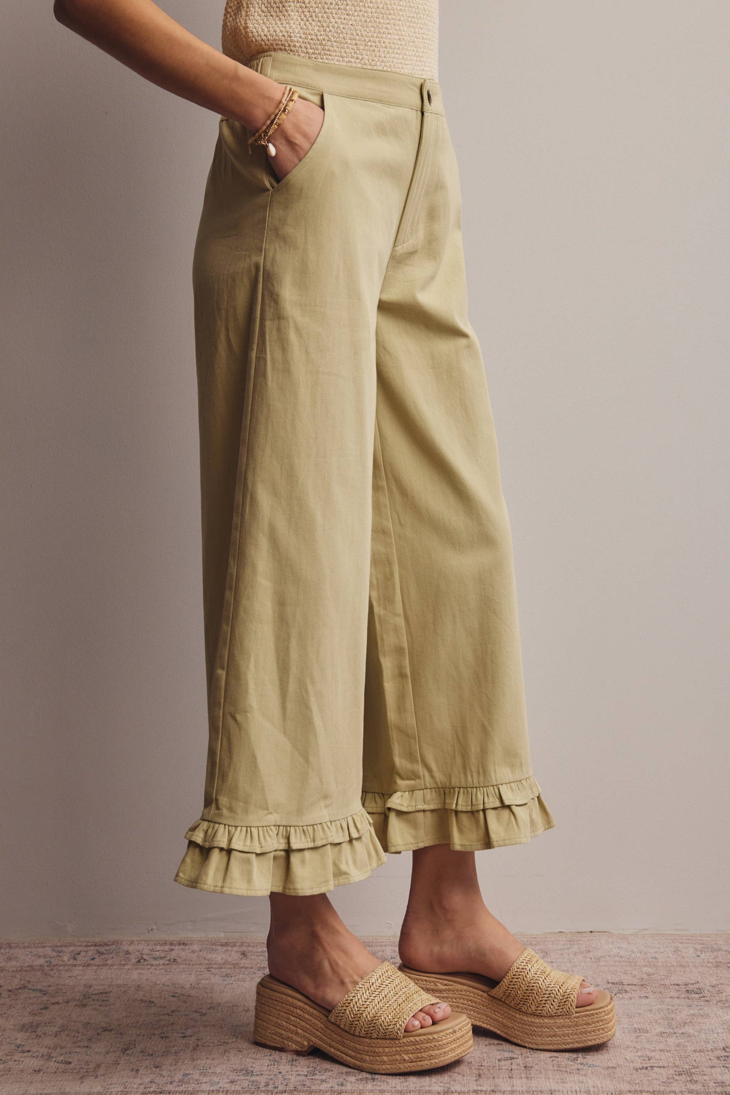 Forte - Ruffle Hem Wide-Leg Pants