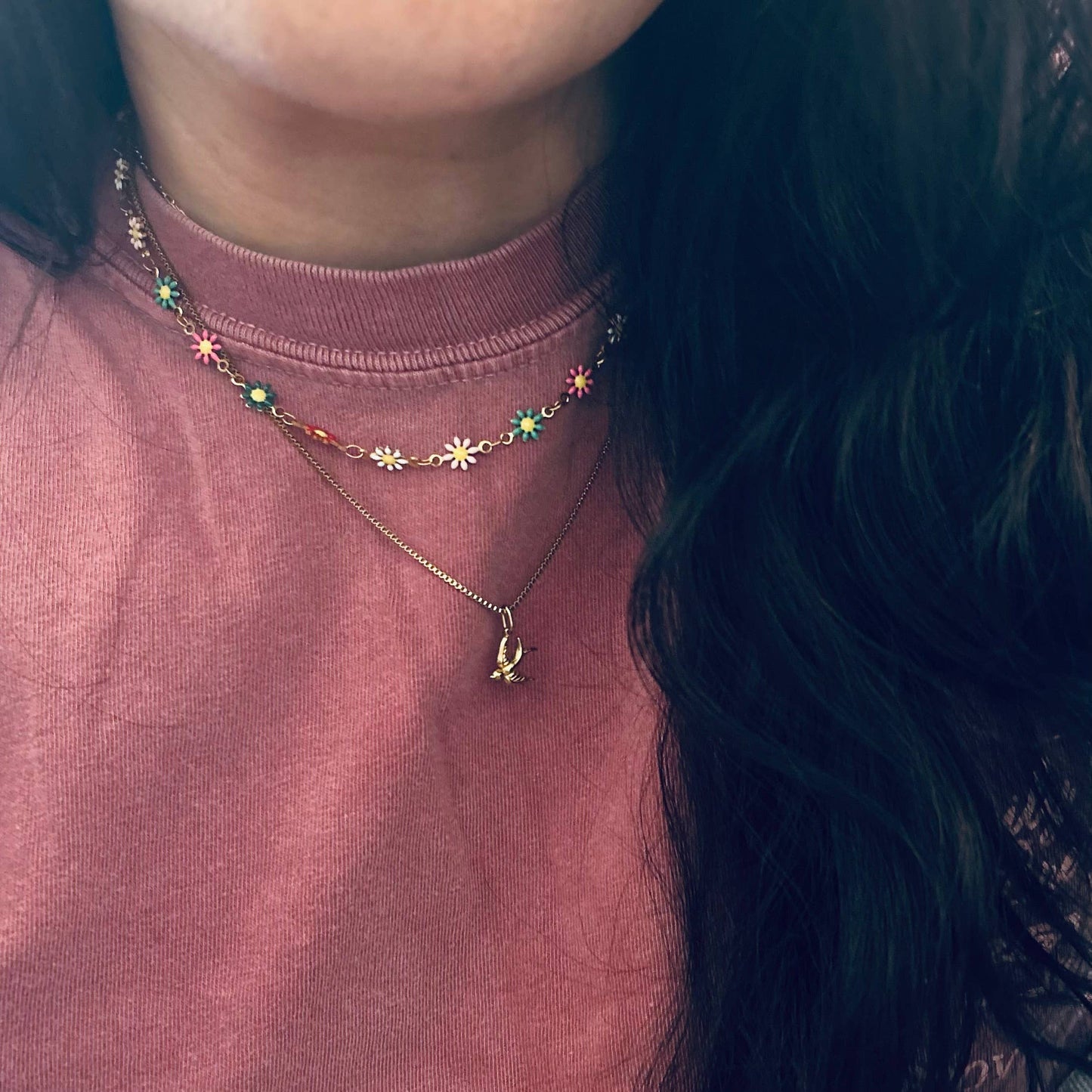 Colorful Flower Strand Layering Necklace | 18K Gold Plated