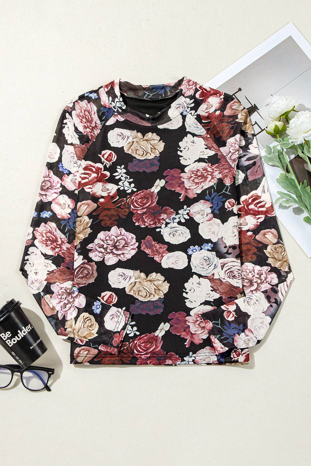 Floral Mesh Long Sleeve Top LALA LOO