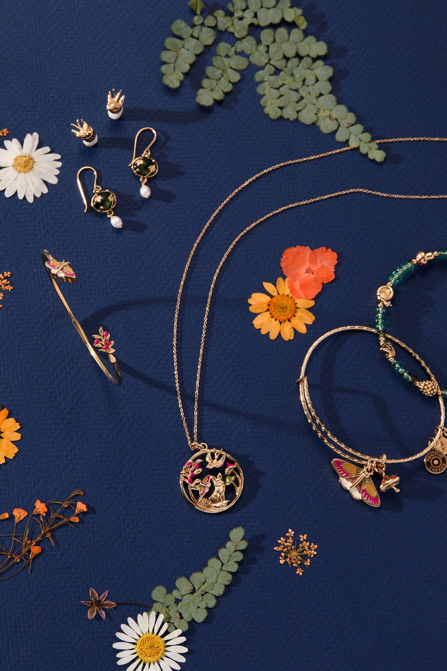 ALEX & ANI - Woodland Moth & Mushroom Duo Charm Bangle