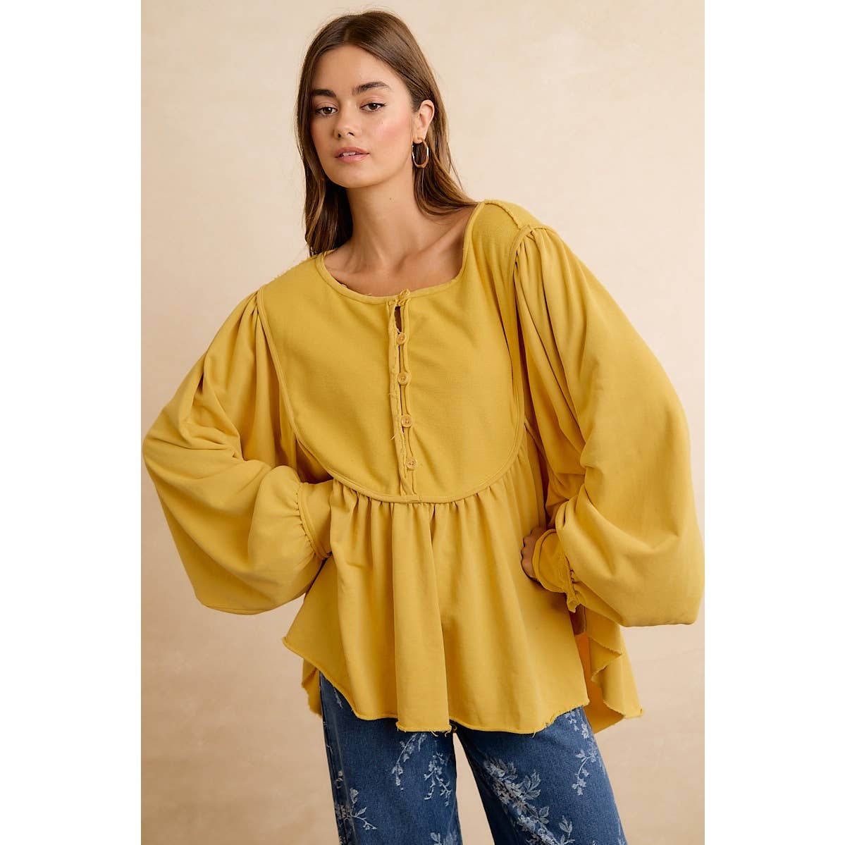 Vintage Mustard Peplum Sweatshirt