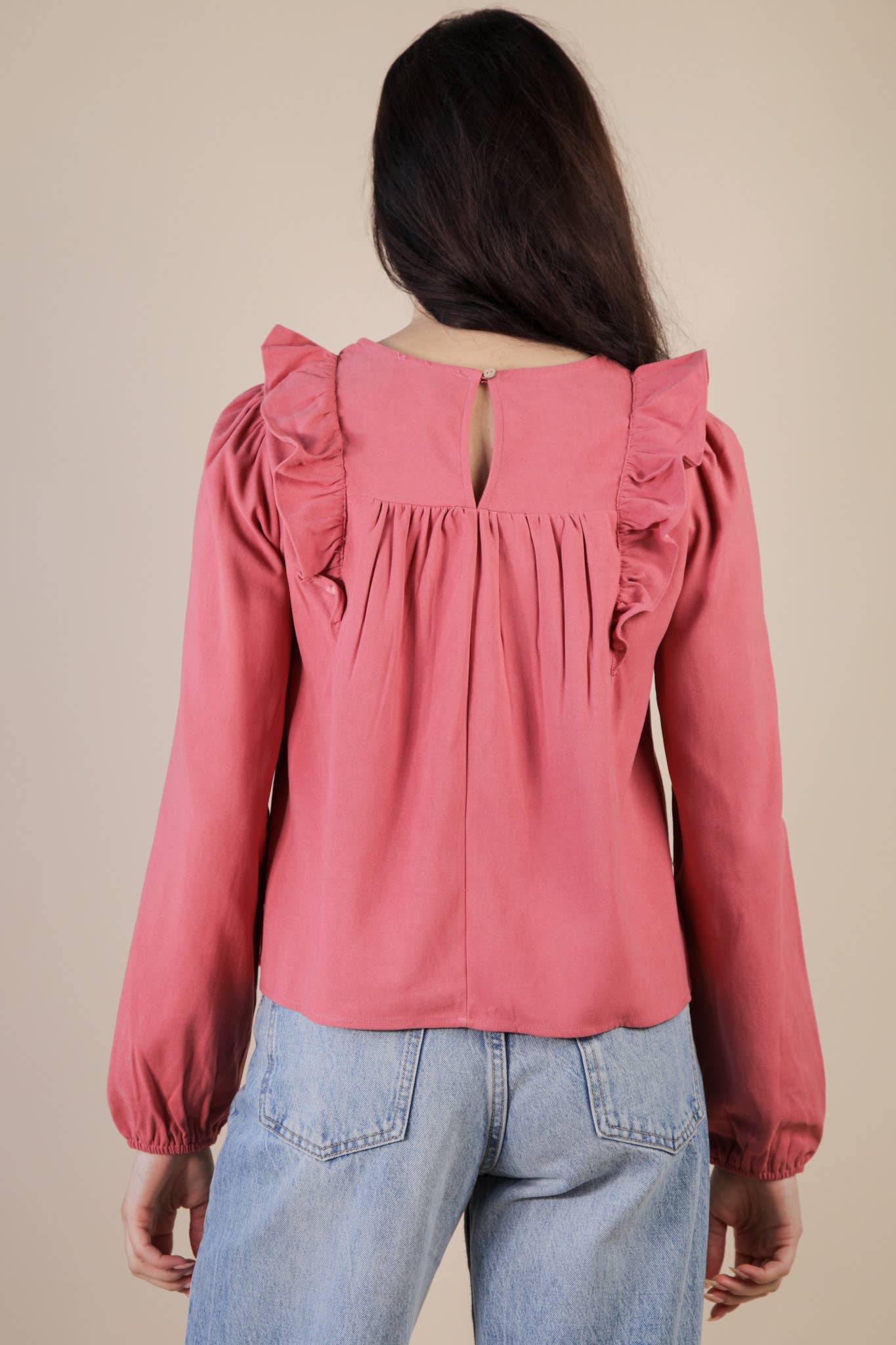VERY J -Casual Ruffle Shoulder Woven Blouse Top