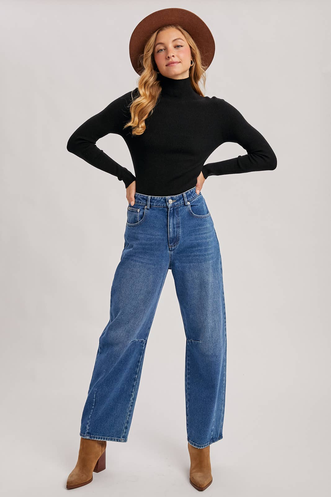 WHOLEGARMENT MOCK NECK RIBBED KNIT SWEATER Bluivy