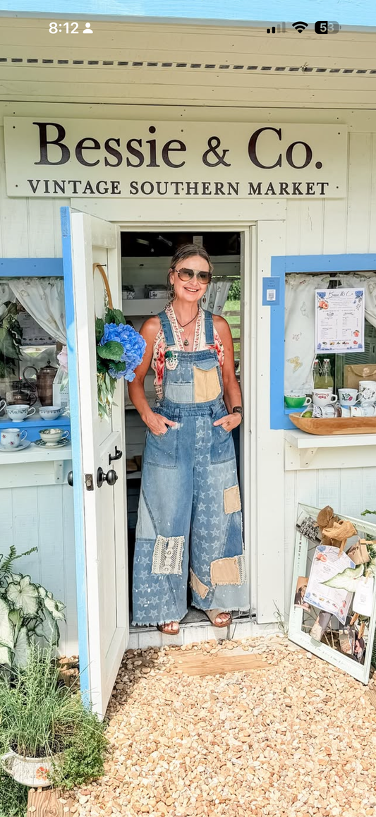 The Lori Multi Patch Mineral Wash Denim Overalls