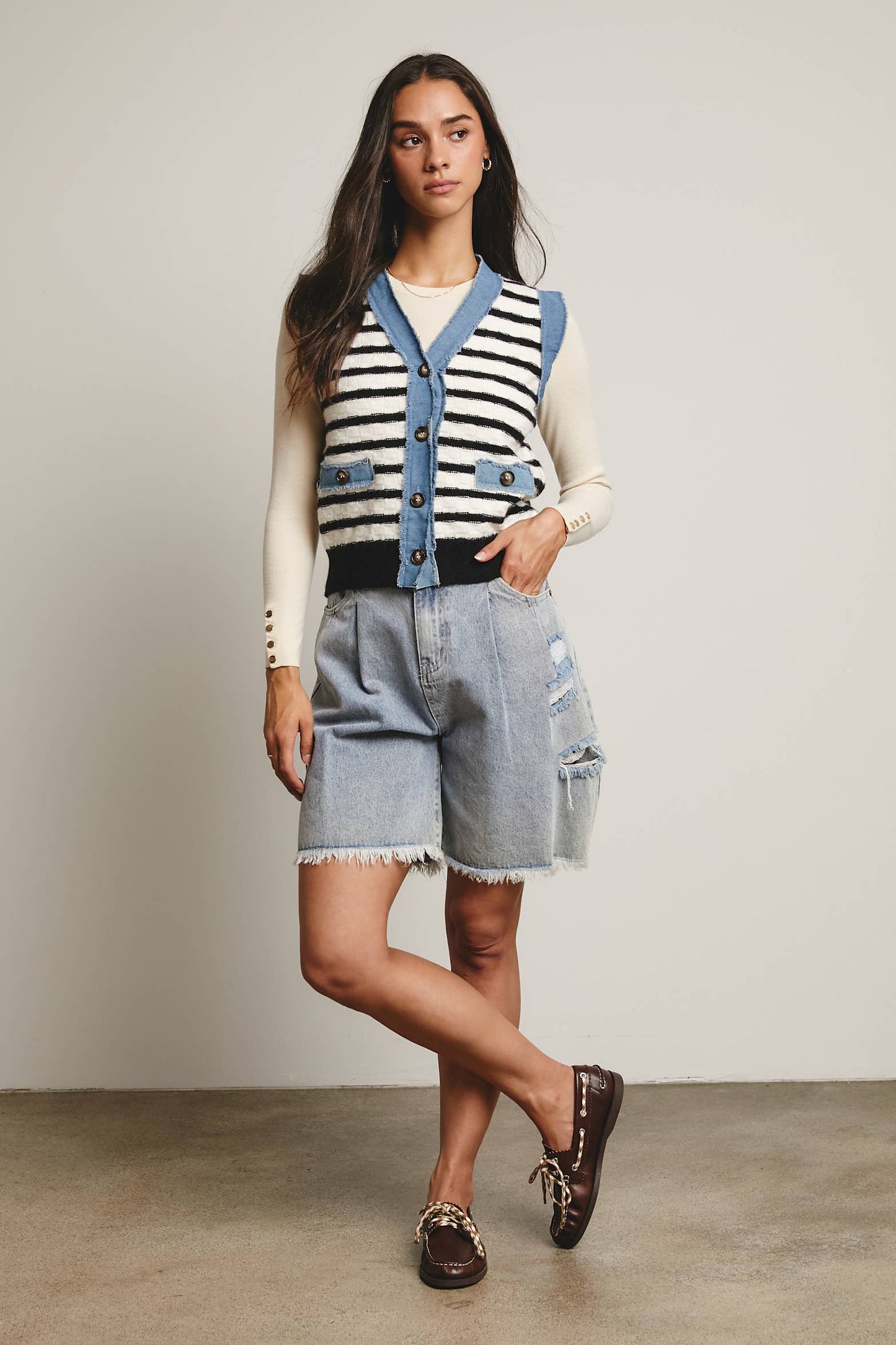 Your Favorite Denim Trim Knit Vest - 926 West