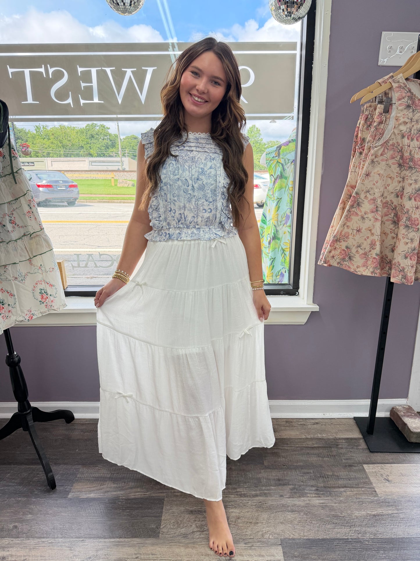 Blu Pepper Floral Ruffled Pleated Sleeveless Top
