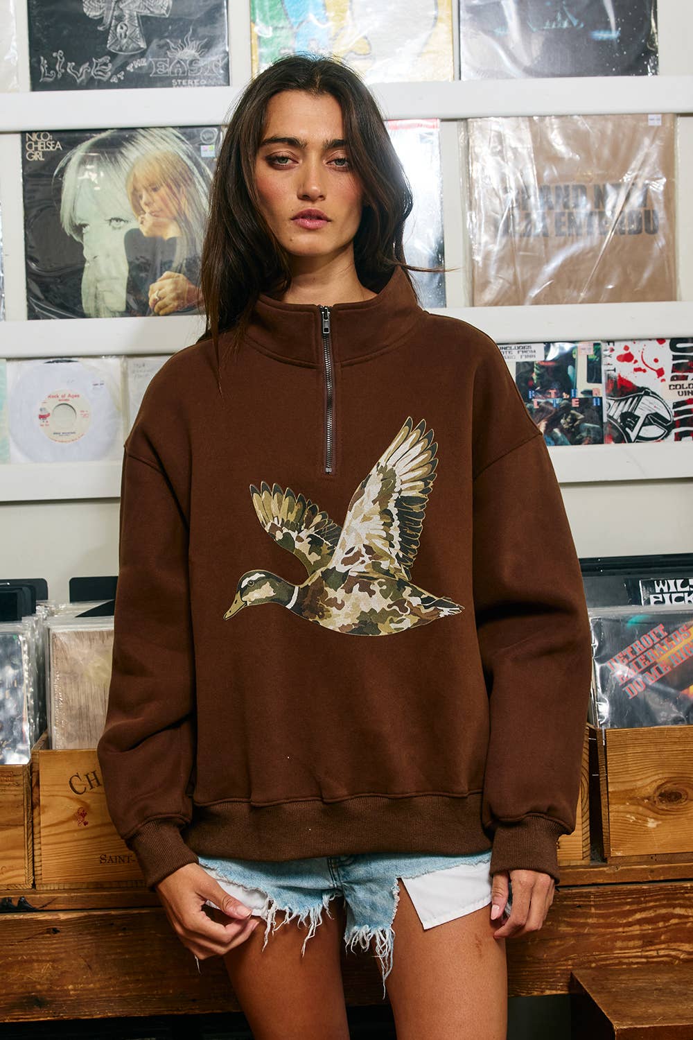 Camo Flying Mallard Print Half-Zip Sweatshirt