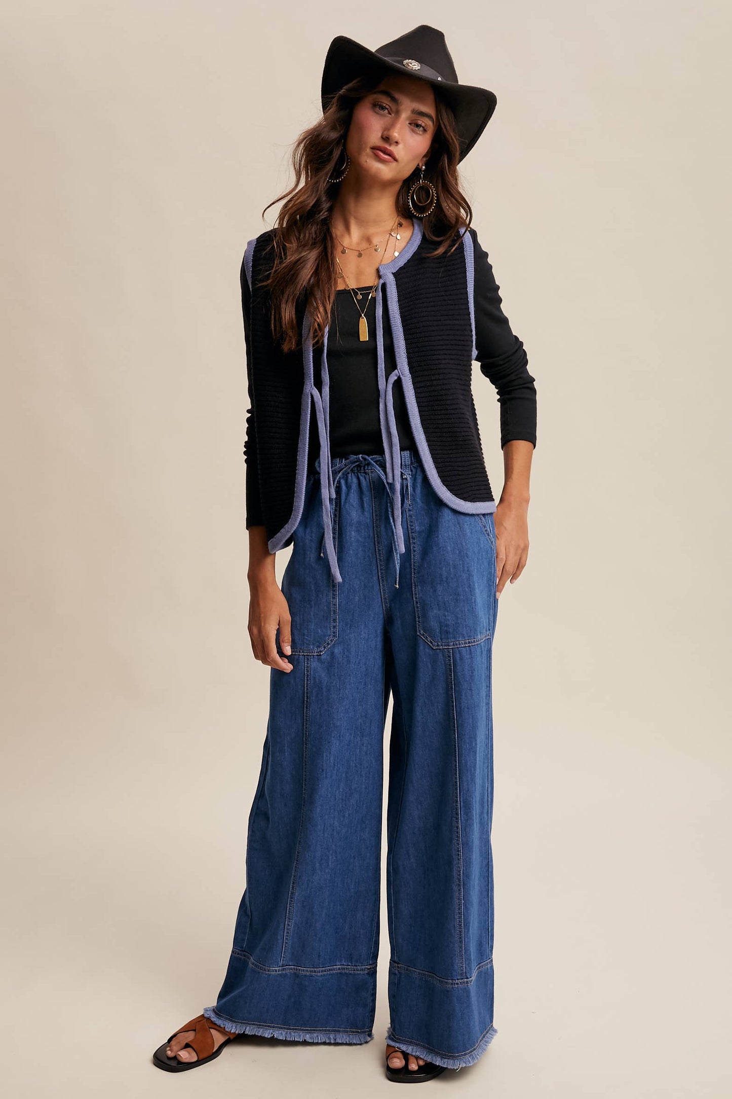 Two-Tone Tie Front Knit Vest LSW0997 Listicle