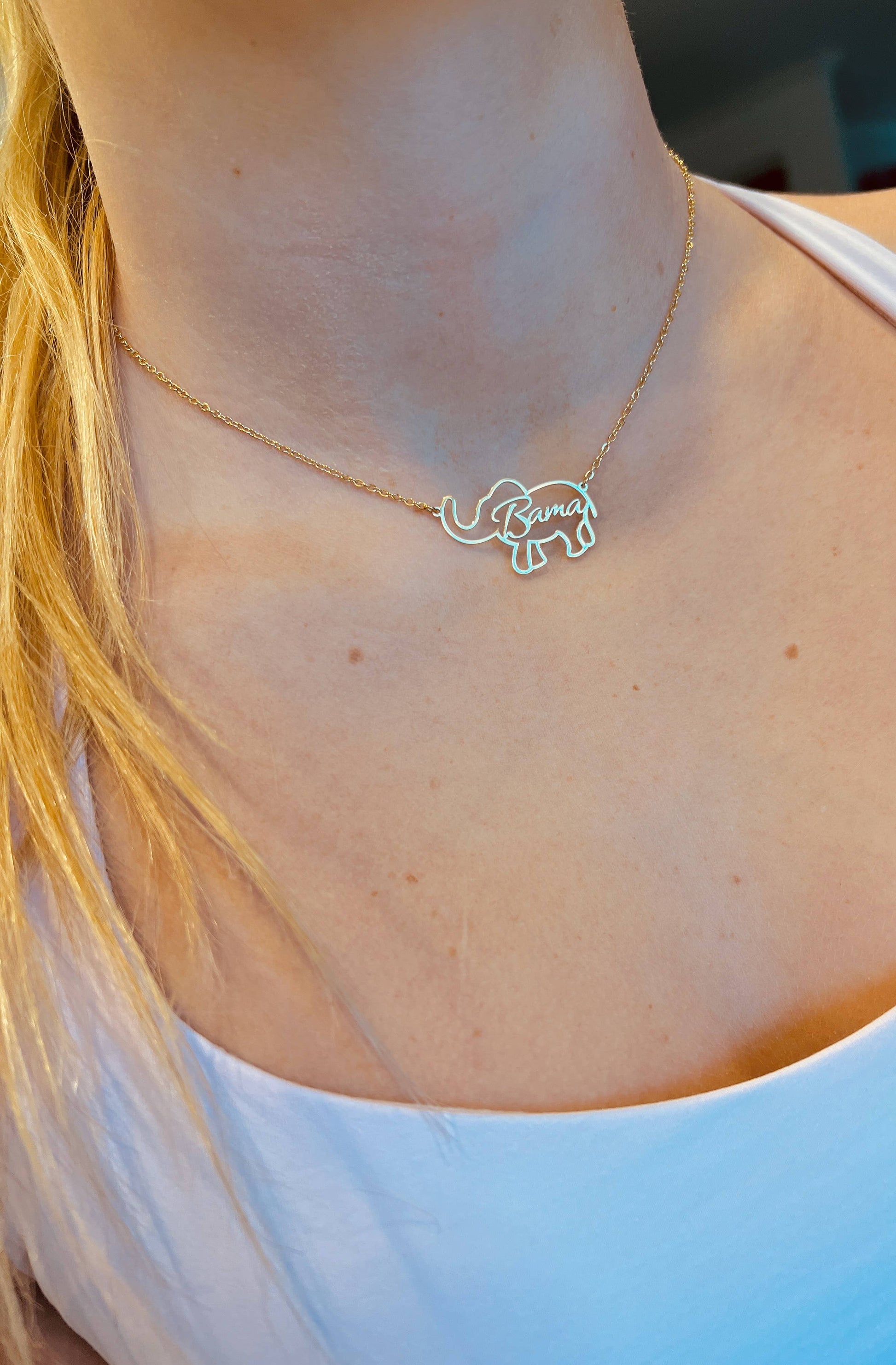 Alabama Bama Elephant Necklace - Gift for Bama Fan, Bama Gif Steele Sloan Designs