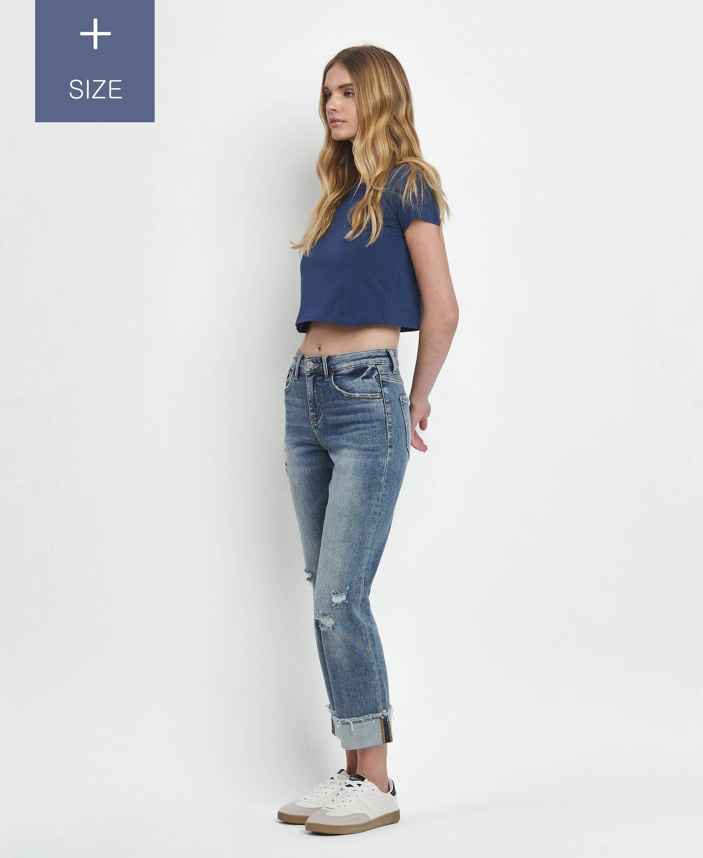 PLUS SIZE HIGH RISE CUFFED STRAIGHT JEANS LV1160-P Lovervet by VERVET