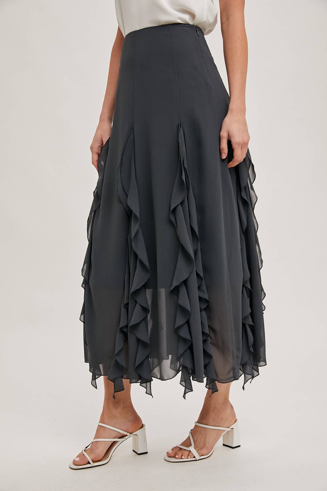 CHIFFON RUFFLED MAXI SKIRT WITH LINING Bluivy