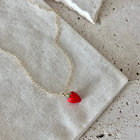 Strawberry Charm Necklace | 18K Gold Filled | Fruit Jewelry