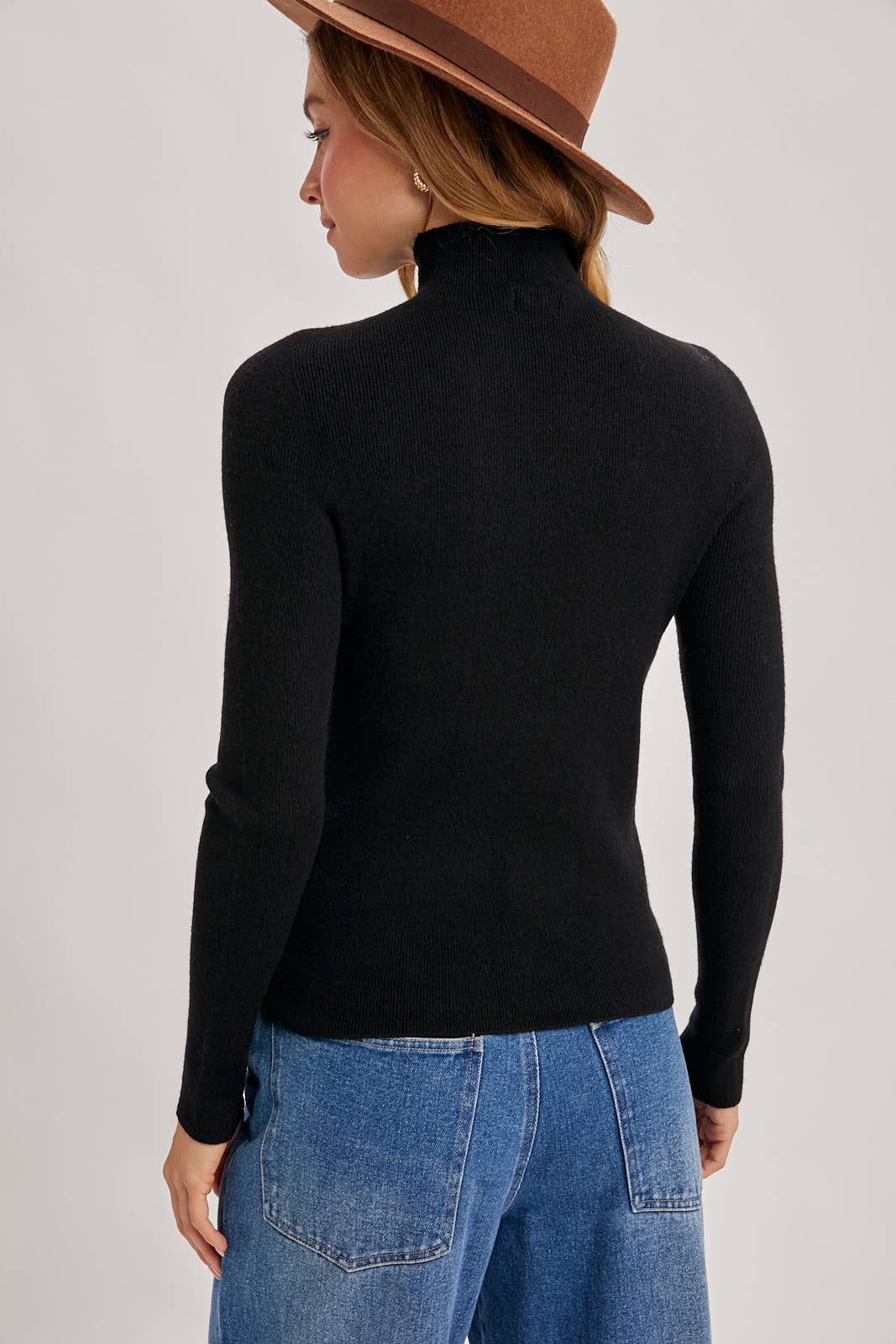 WHOLEGARMENT MOCK NECK RIBBED KNIT SWEATER Bluivy