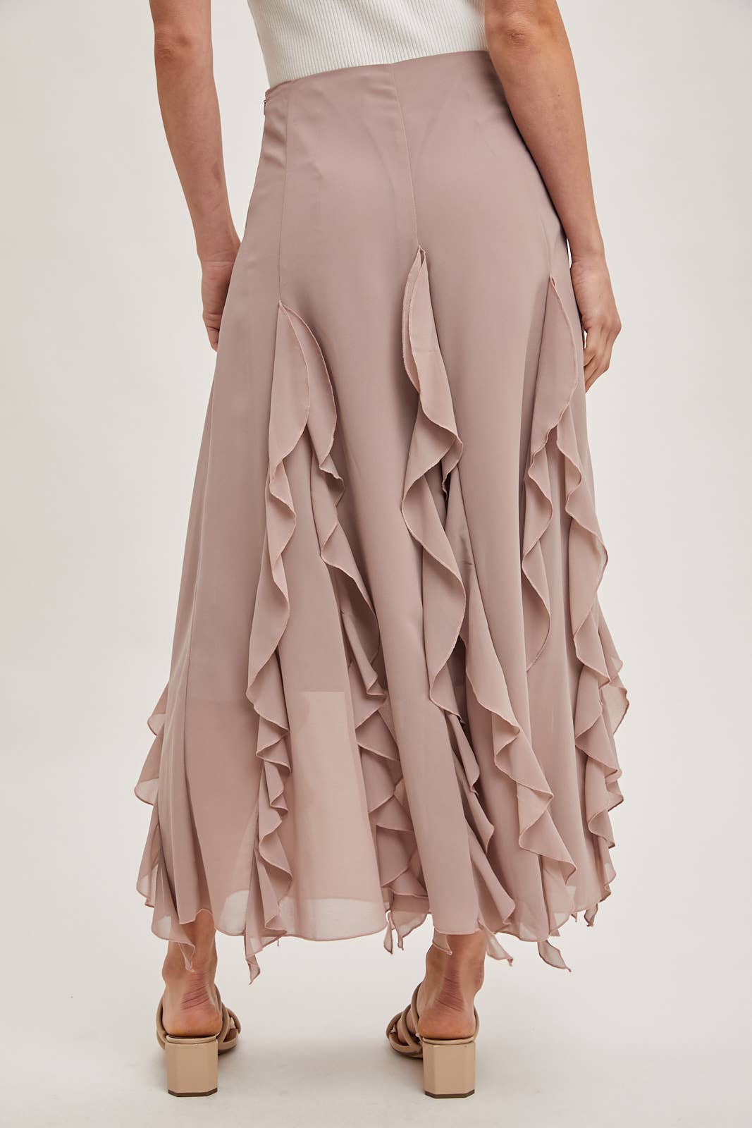 CHIFFON RUFFLED MAXI SKIRT WITH LINING Bluivy