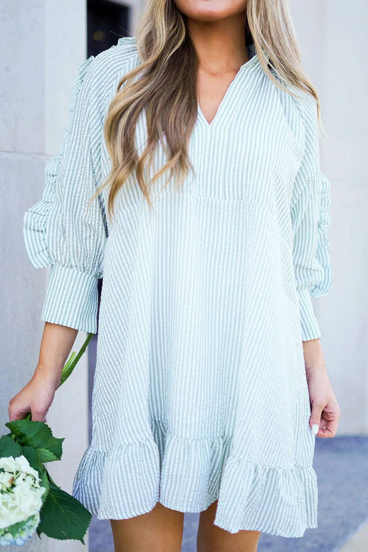 Stripe Ruffle 3/4 Sleeve Mini Dress 926 WEST