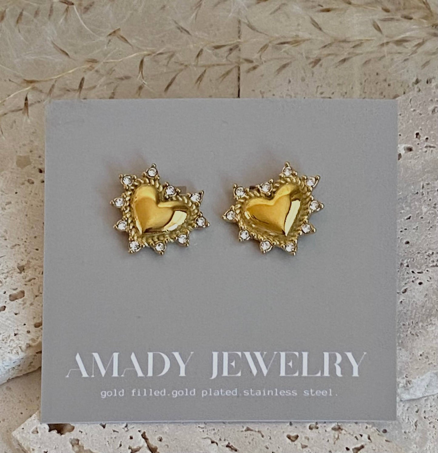 Heart rhinestones post stud statement earrings love 