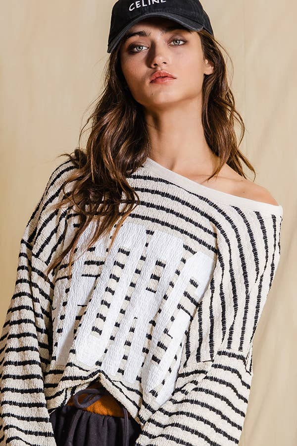 T1770-2B  'GEORGIA' Graphic Textured Stripe Sweatshirt Top BUCKETLIST