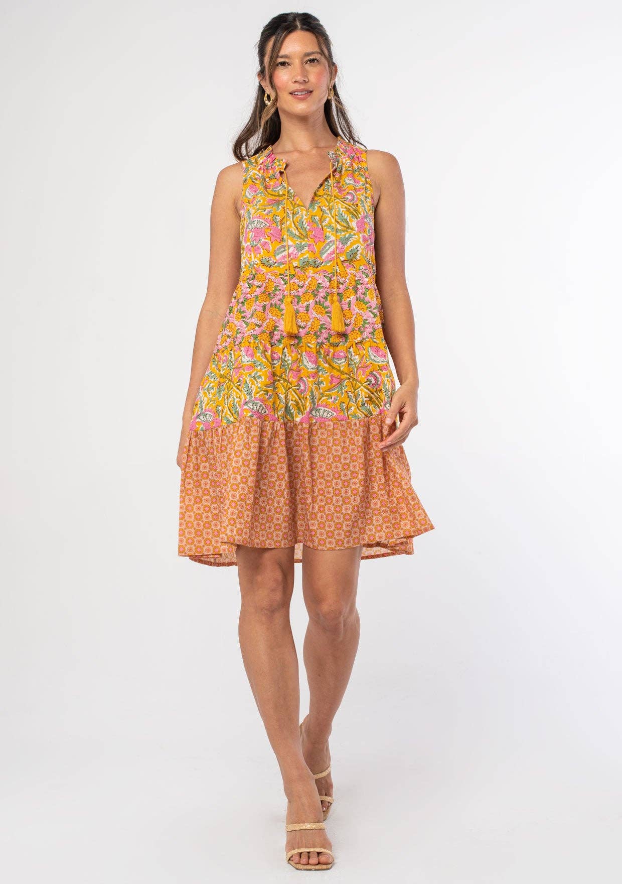 Mixed Print Sleeveless Tiered Mini Dress 926 WEST