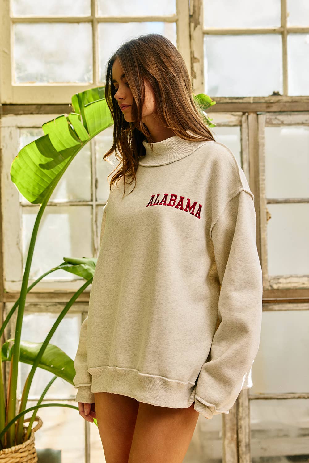 ALABAMA - Oversized Embroidered Mock Neck Sweatshirt