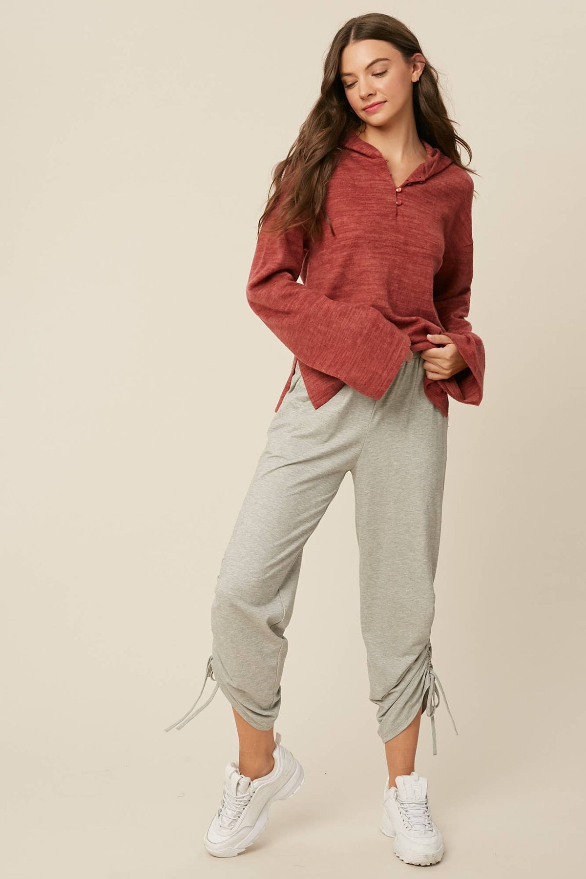 Plum Brushed Knit Henley Hoodie