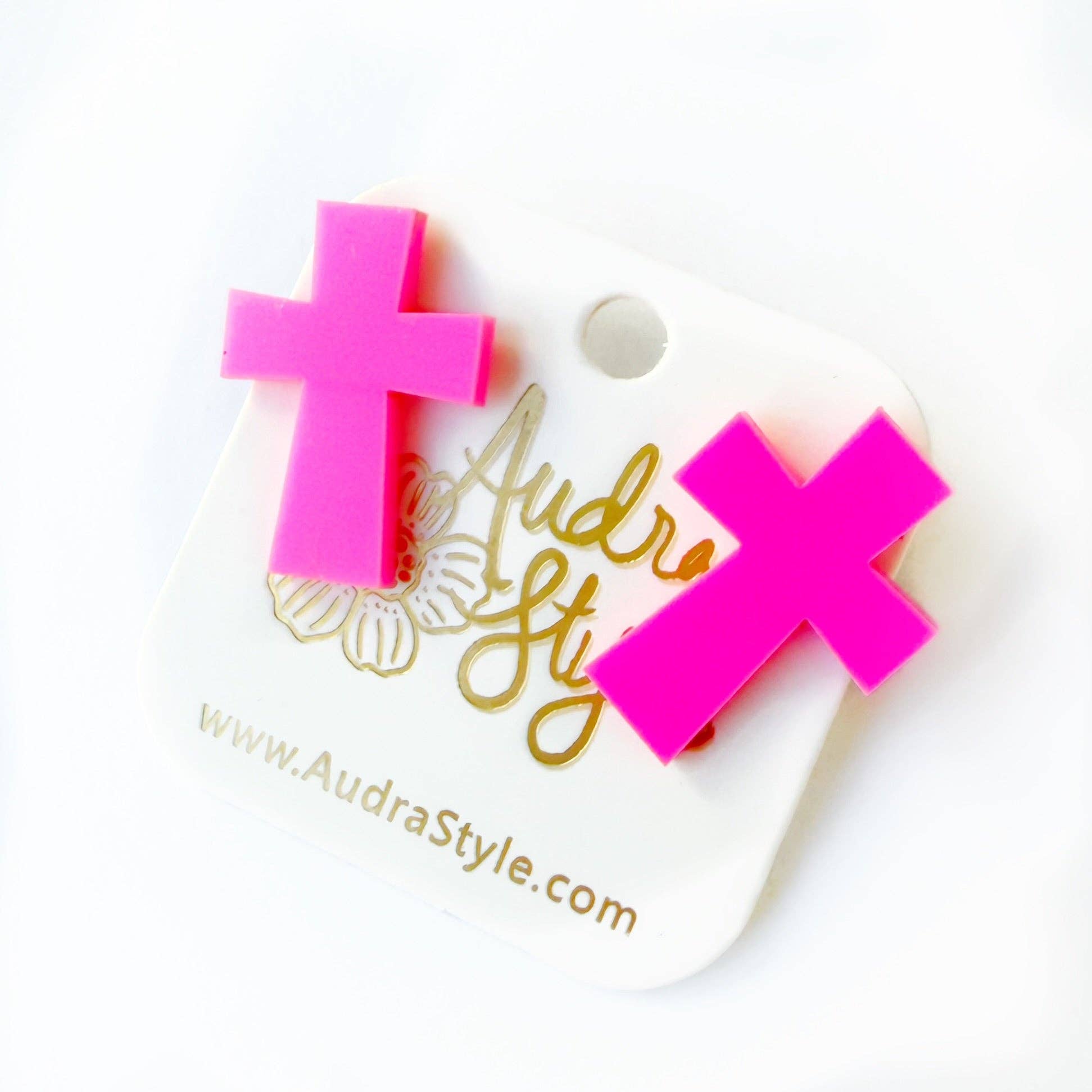Hot Pink Cross Stud - Colorful Earring Audra Style