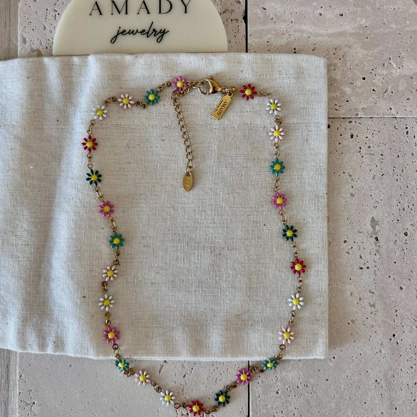 Colorful Flower Strand Layering Necklace | 18K Gold Plated