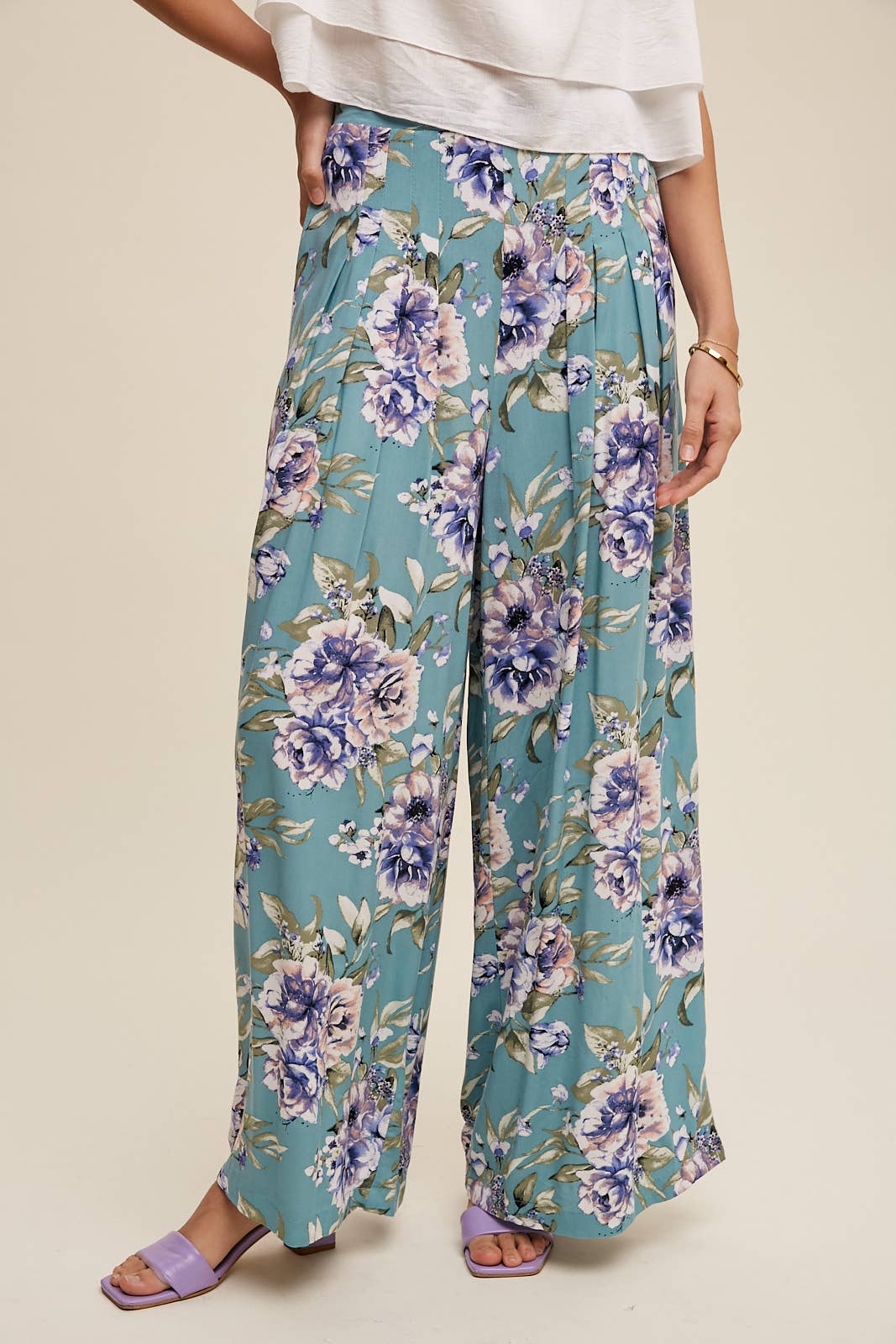 Floral Wide Leg Pants with Tiered Ruffle Top Listicle