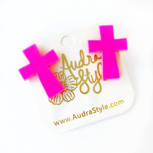 Hot Pink Cross Stud - Colorful Earring Audra Style