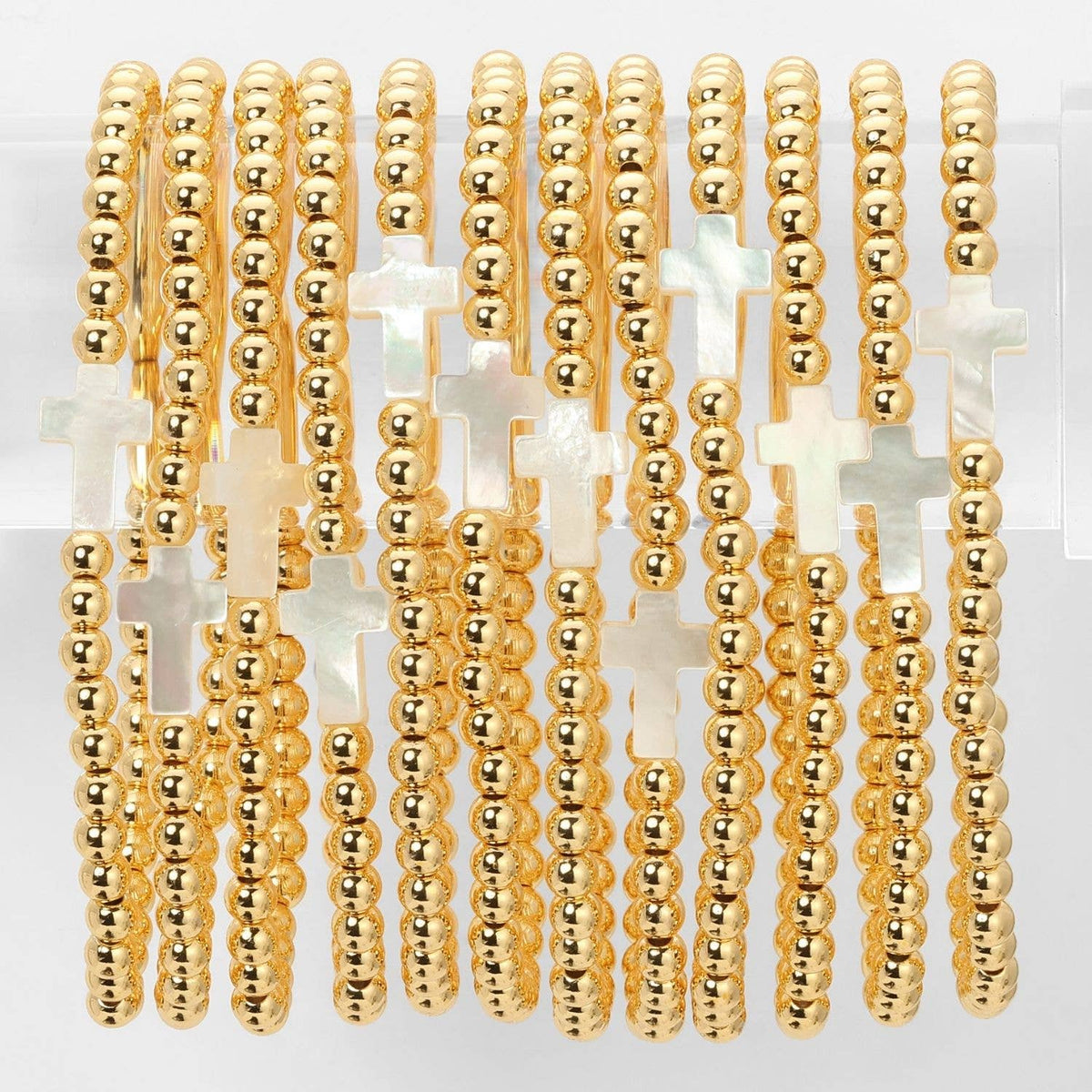 Splendid Iris  4mm Stretch Beaded Bracelets w/ Cross B3380