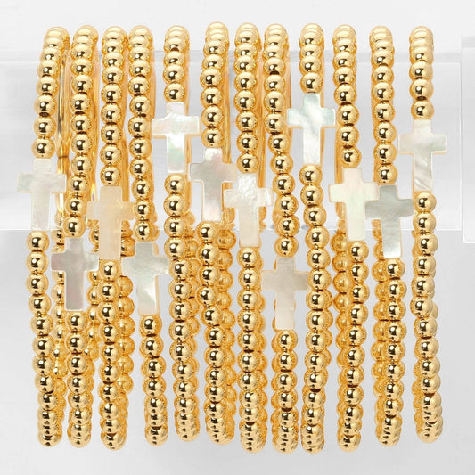 Splendid Iris  4mm Stretch Beaded Bracelets w/ Cross B3380