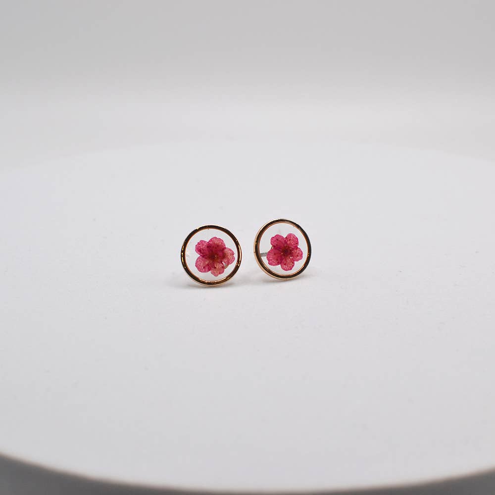 Pressed Real Flower Epoxy Round Stud Post Earrings StarryNYC