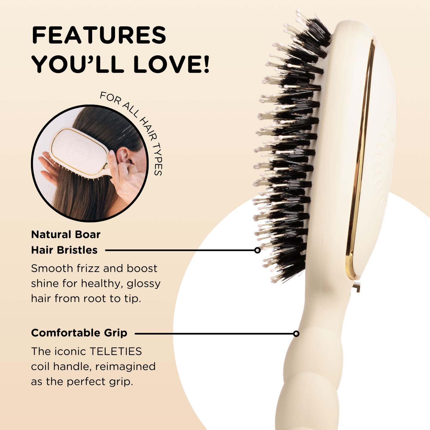 Teleties - Boar Bristle Hair Brush | Tan