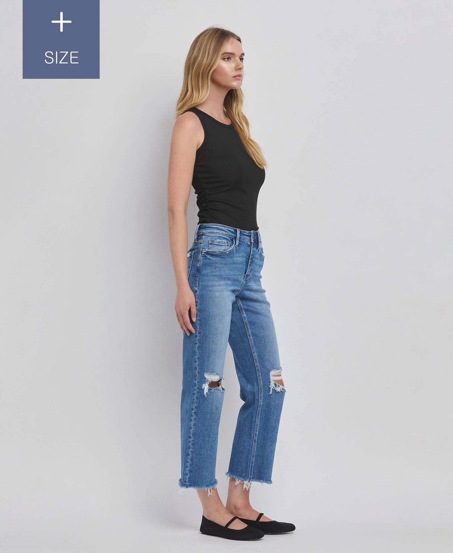PLUS SIZE HIGH RISE DISTRESSED CROP STRAIGHT JEANS LV1385-P Lovervet by VERVET
