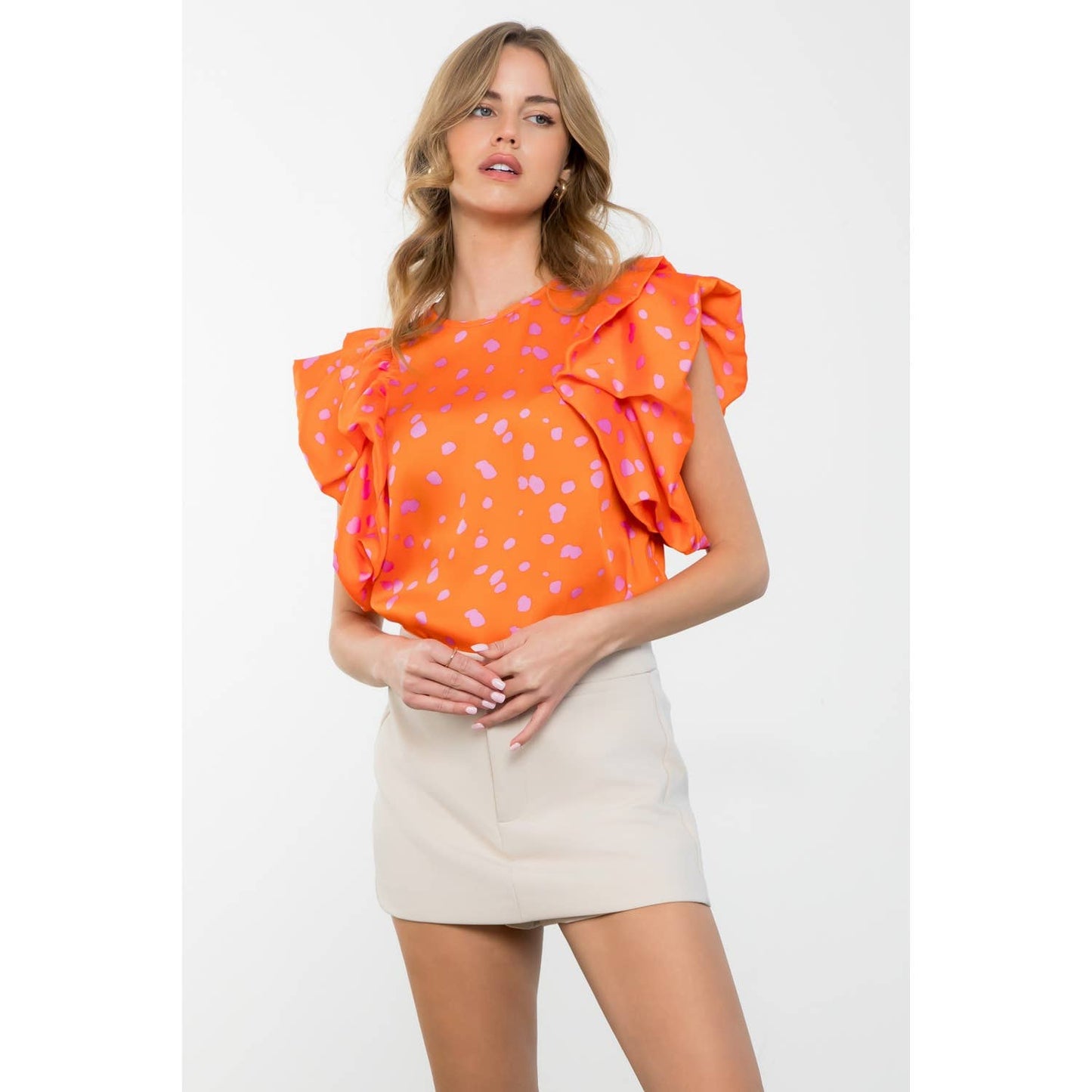 Flutter Sleeve Dotted Top 926 WEST