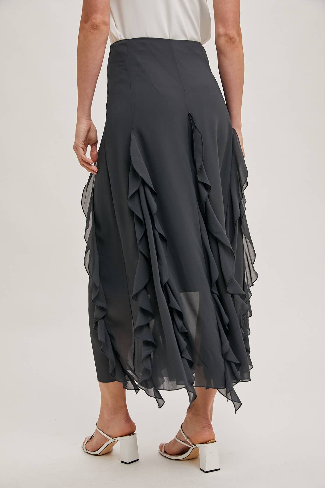 CHIFFON RUFFLED MAXI SKIRT WITH LINING Bluivy