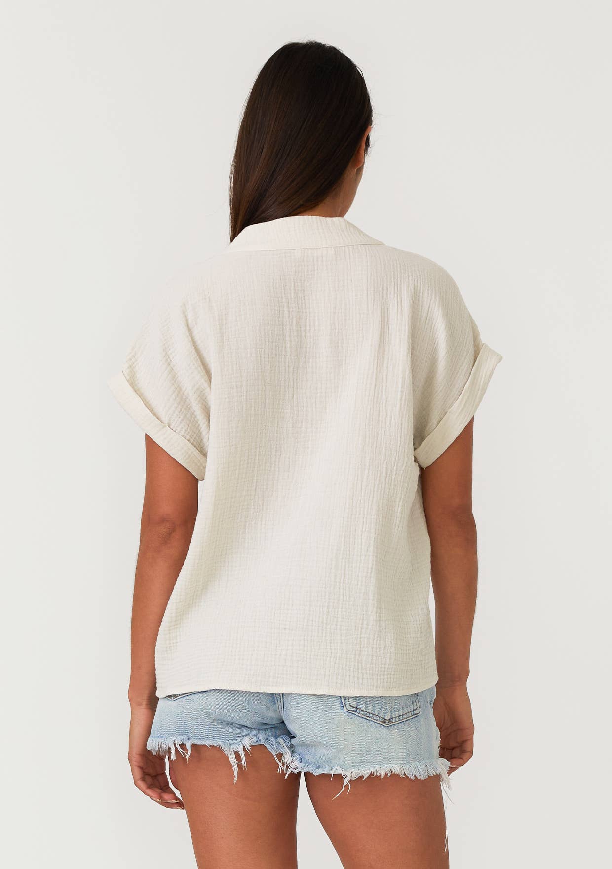 FINAL SALE -Effortless Boho Cotton Gauze Dolman Sleeve V-Neck Top 926 WEST