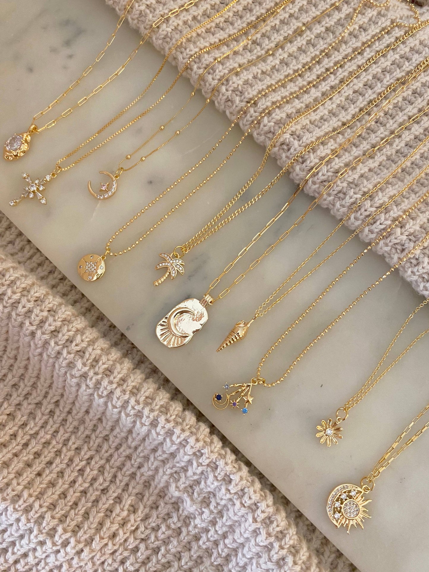 Sun Moon & Stars Charm Pendant Necklace | 18K Gold Filled