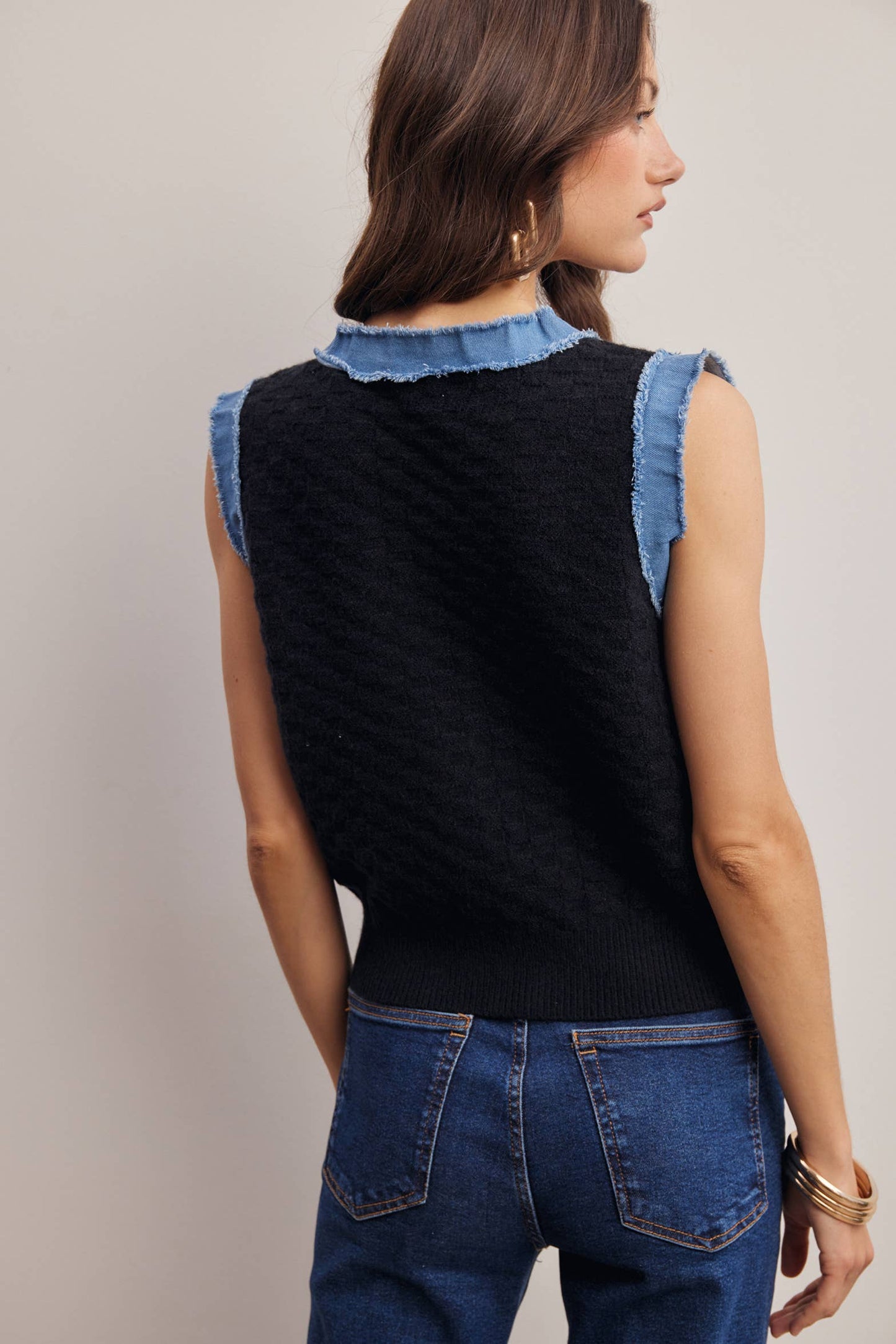 Your Favorite Denim Trim Knit Vest - 926 West