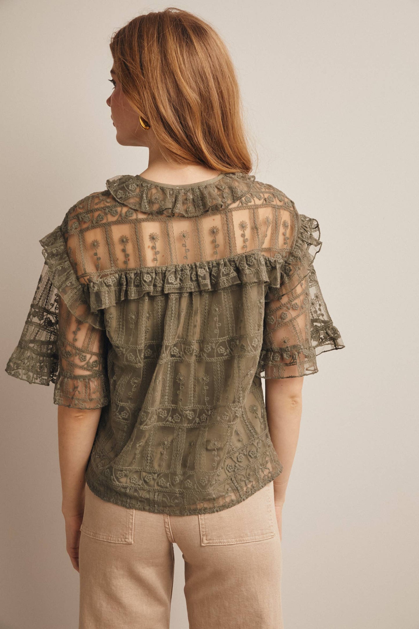 Embroidered Ruffle Lace Blouse - 926 West