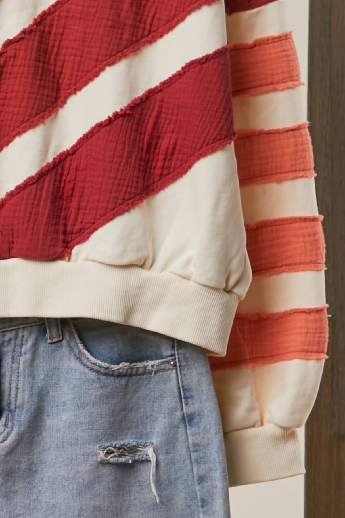 Mello. Rust Colorblock Textured Stripe Pullover Top