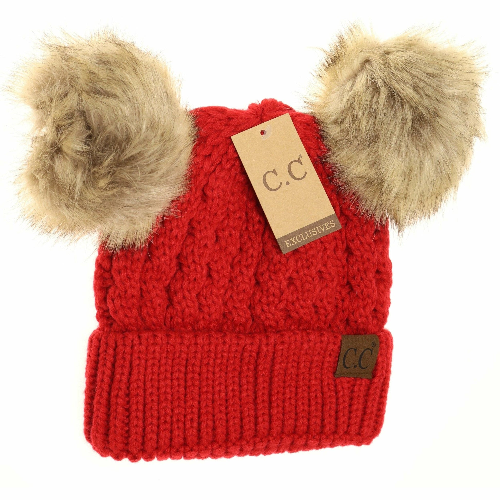 Cable Knit Double Pom Beanie HAT2055 C.C Beanie