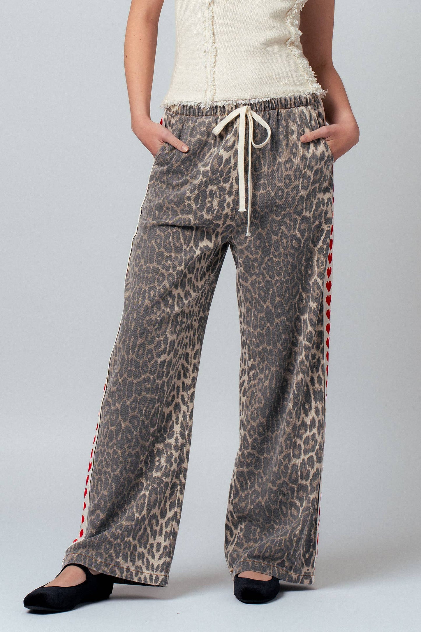 Leopard Print Heart Side Stripe Lounge Pants
