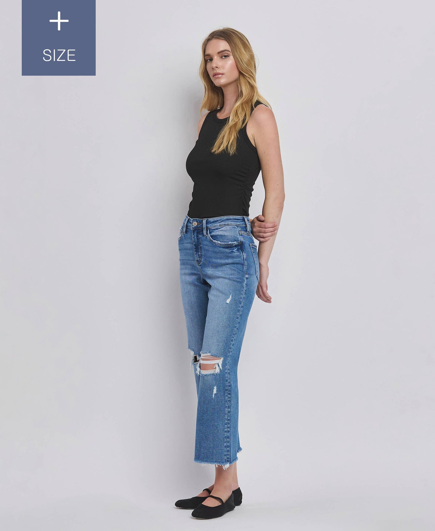 PLUS SIZE HIGH RISE DISTRESSED CROP STRAIGHT JEANS LV1385-P Lovervet by VERVET