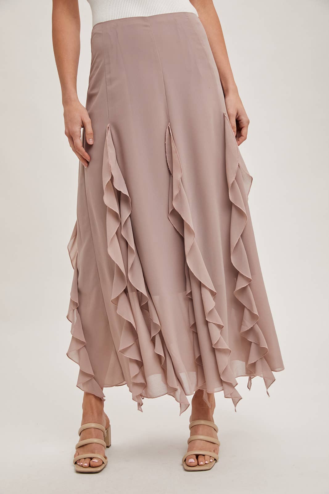 CHIFFON RUFFLED MAXI SKIRT WITH LINING Bluivy