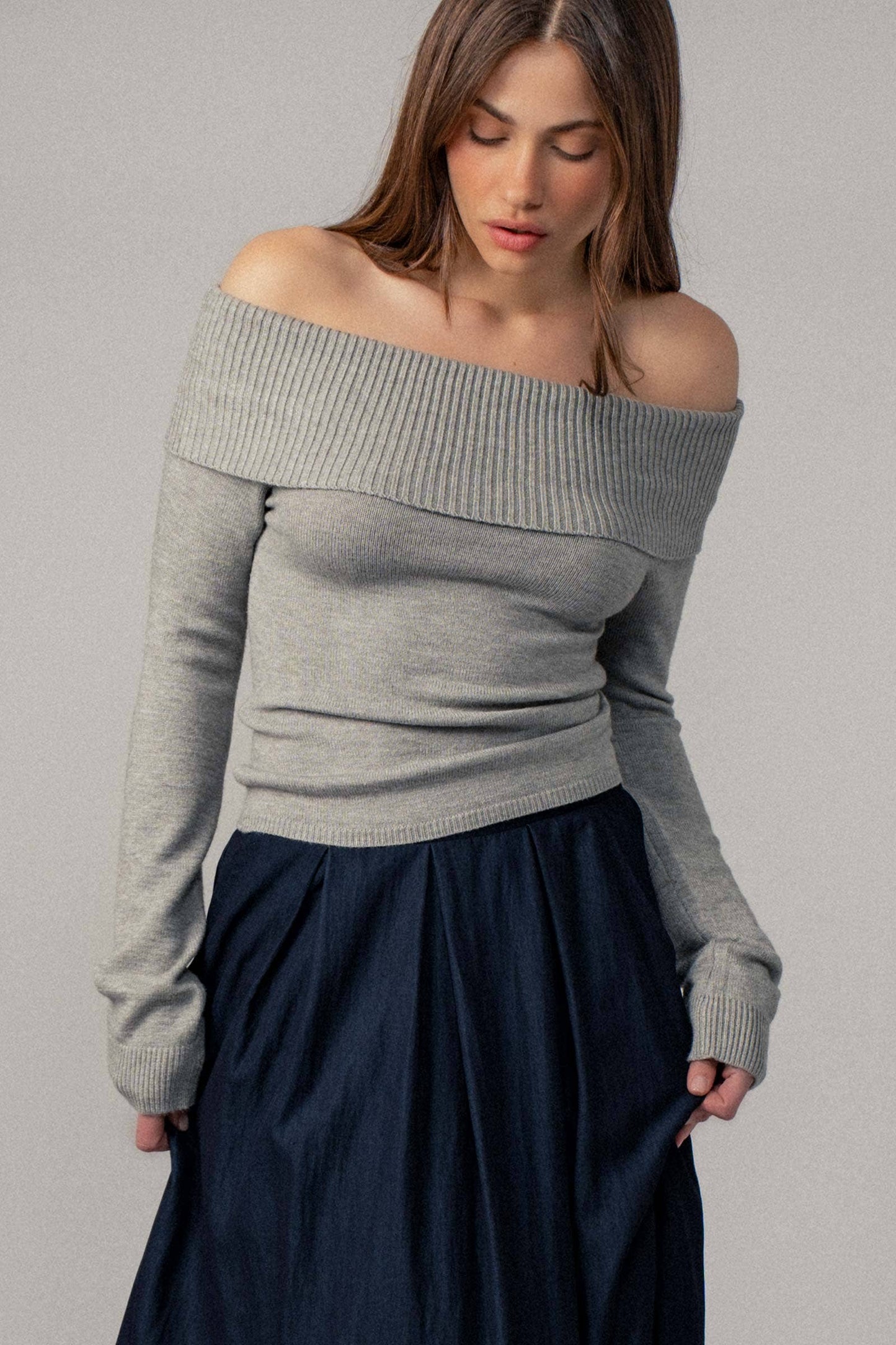 Ribbed Off-Shoulder Long Sleeve Sweater Urban Daizy