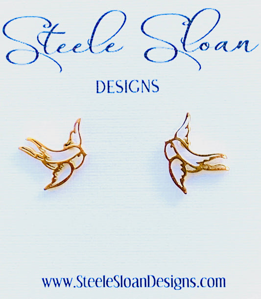 Cute Gift Sweet Swallow Earrings - Gold Stud Earrings Steele Sloan Designs