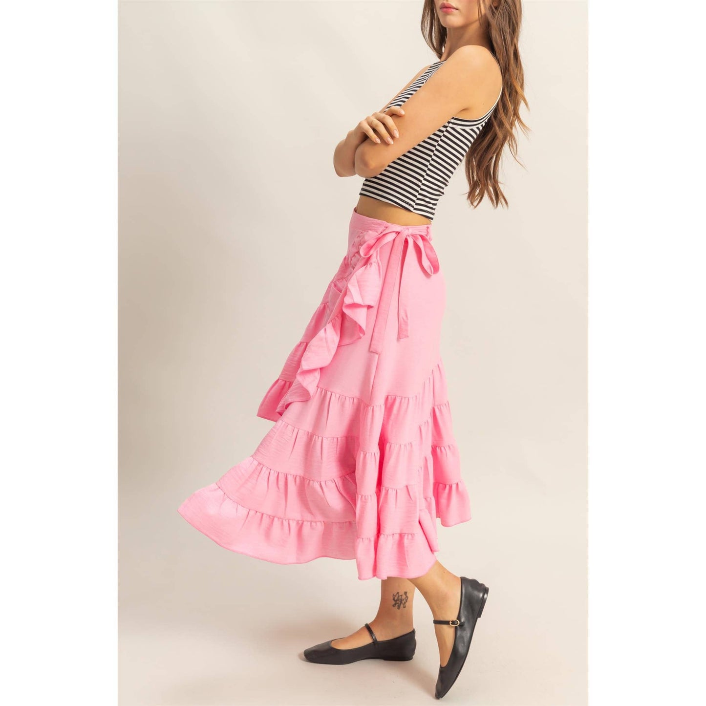 Cotton Candy Waist Tiered Wrap Maxi Skirt