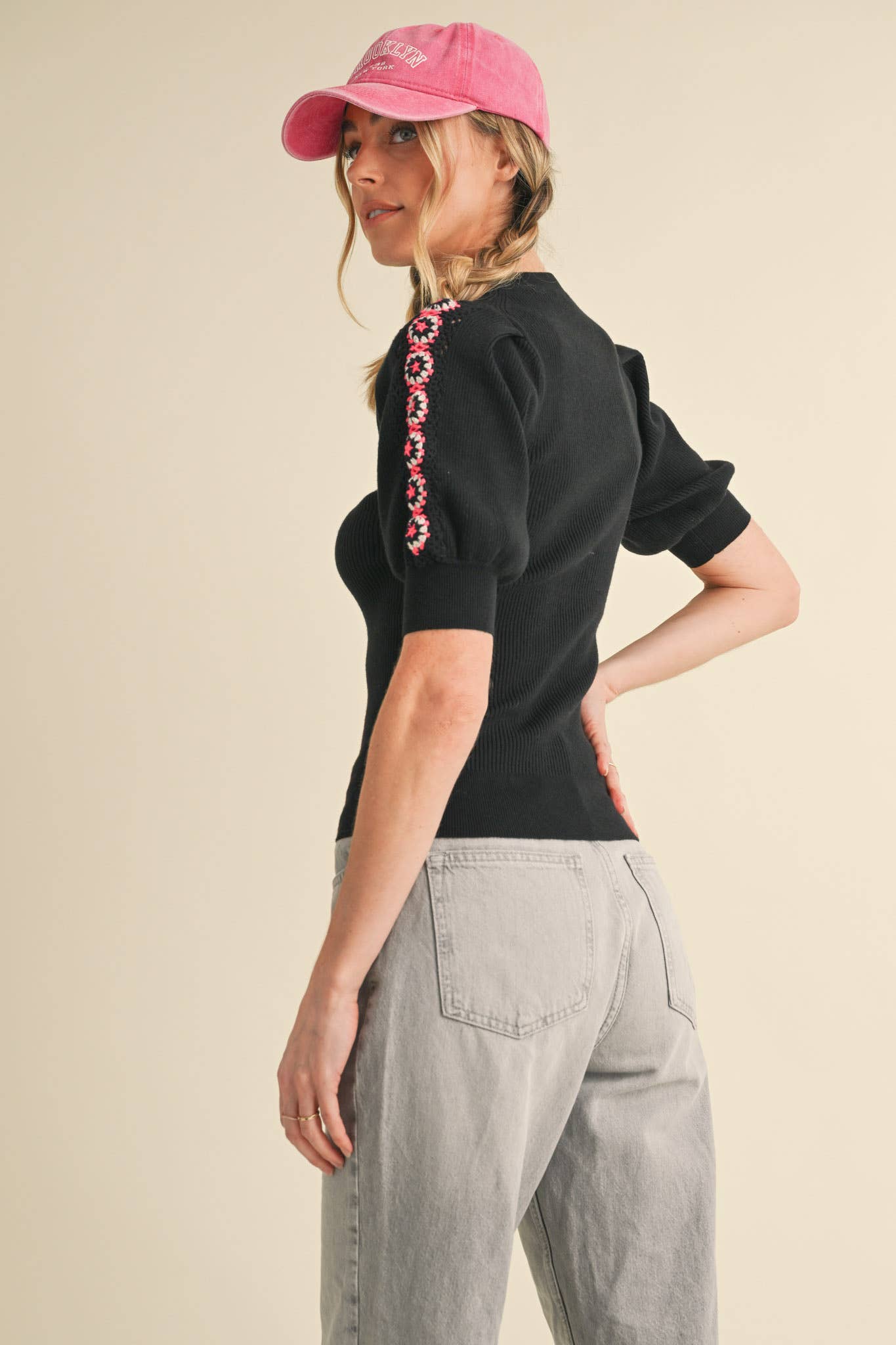 HAND-MADE CROCHET PUFF SLEEVE SWEATER MSW10567 &MERCI