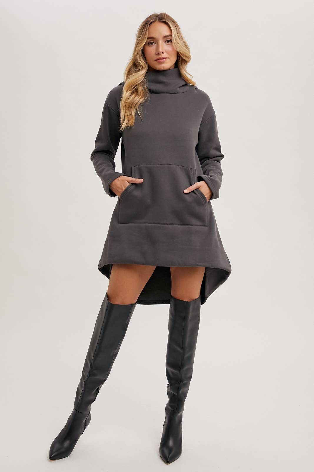 HIGH NECK HOODIE TUNIC SWEATSHIRT WITH POCKET FRONT Bluivy