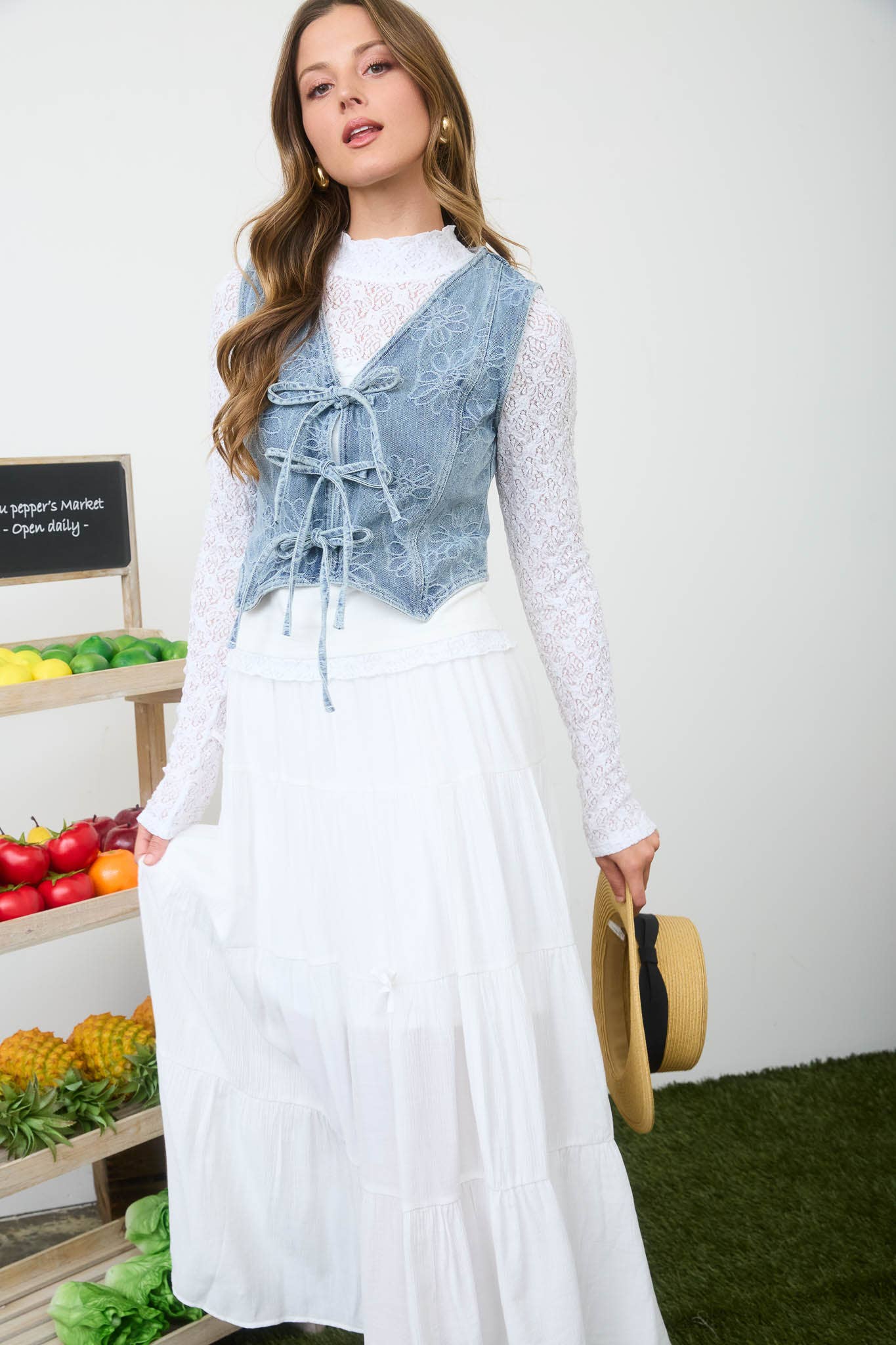 Blu Pepper  Floral Washed Denim Vest